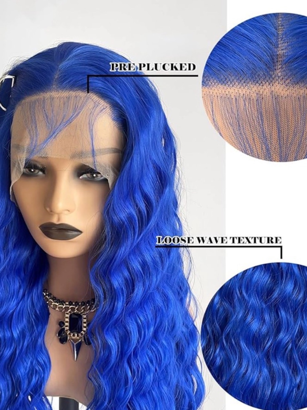 Electric Blue Loose Wave Lace Front Wig - Pre-Plucked Hair